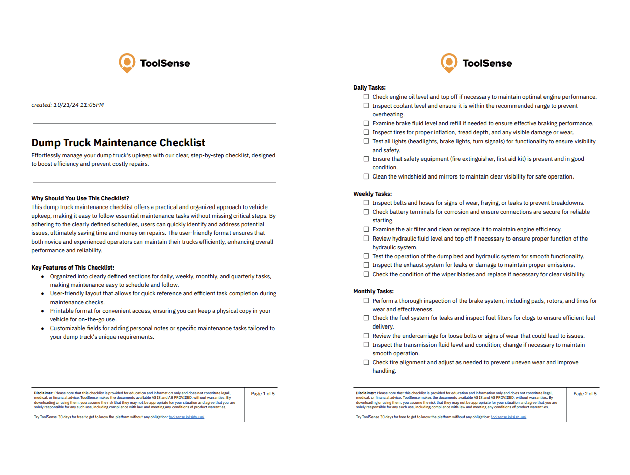 Dump Truck Maintenance Checklist for Reliable Performance