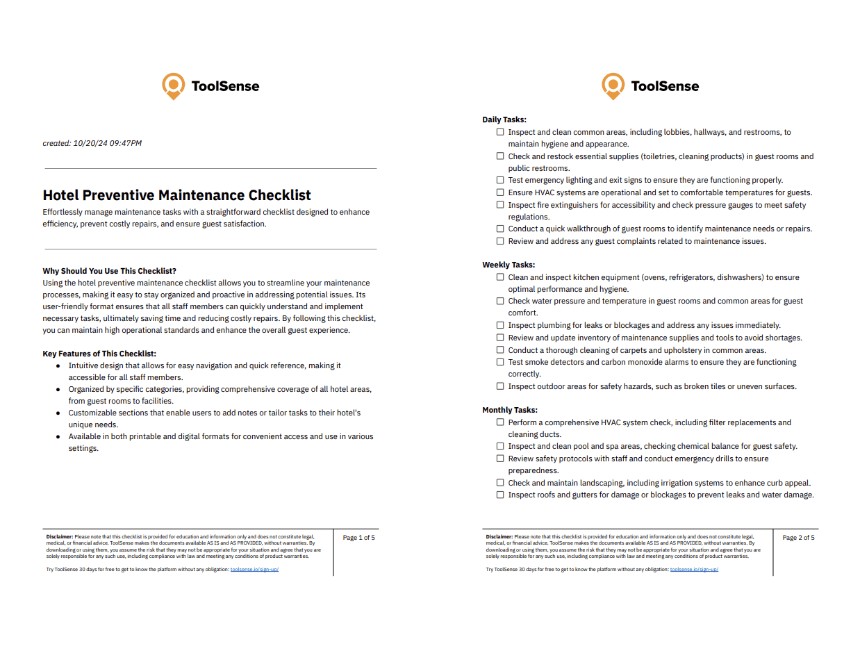 Maximize Efficiency with Our Comprehensive Hotel Preventive Maintenance Checklist