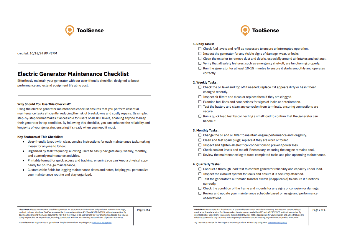 Maximize Efficiency with Our Comprehensive Electric Generator Maintenance Checklist