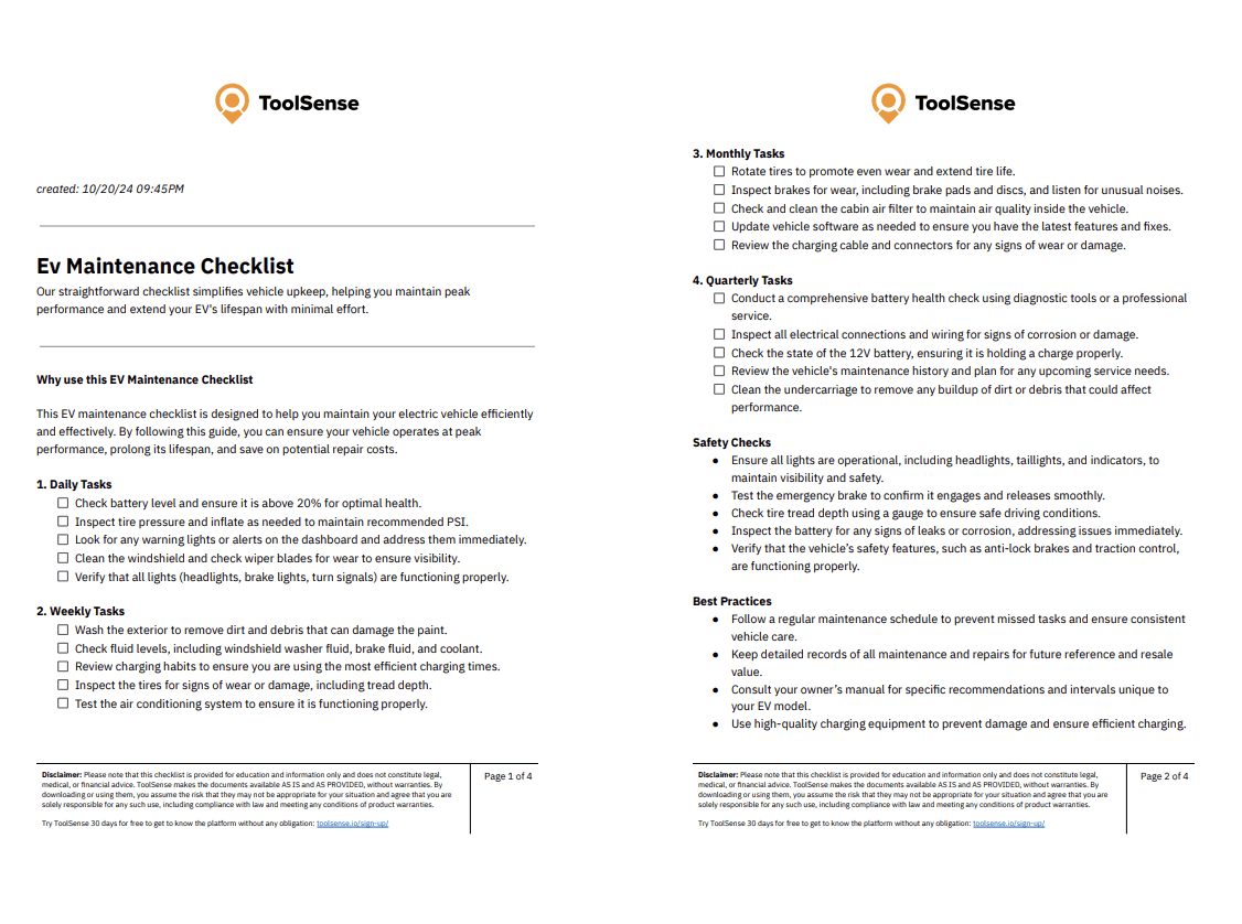 Maximize Your EV's Performance with Our Comprehensive EV Maintenance Checklist!