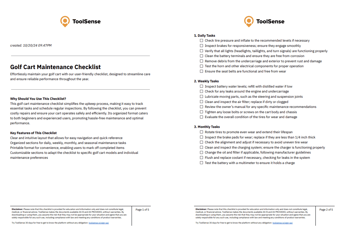 Maximize Your Golf Cart's Performance with Our Comprehensive Maintenance Checklist