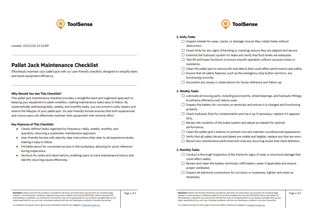 Pallet Jack Maintenance Checklist for Better Efficiency