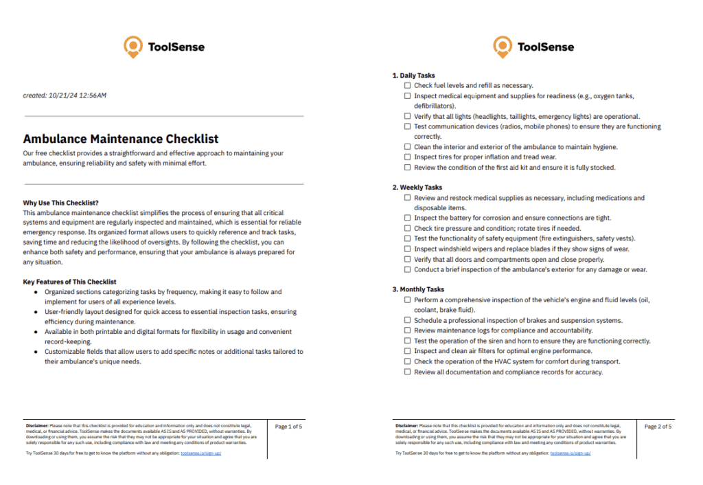 Optimize Your Operations with Our Essential Ambulance Maintenance Checklist