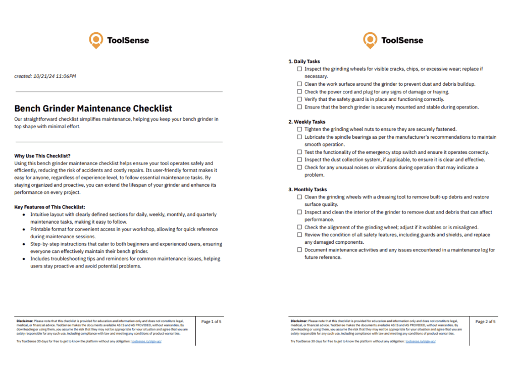 Essential Bench Grinder Maintenance Checklist for Safe and Efficient Tool Performance